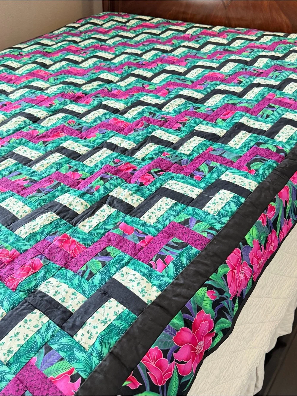 Handmade Cotton Quilt 70x96 Floral Patchwork  Queen Vintage